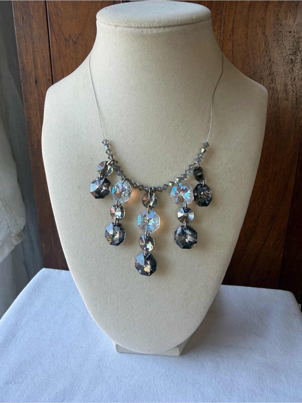 Dyadema Italy 925 Sterling Silver Faceted Crystal Chandelier Necklace